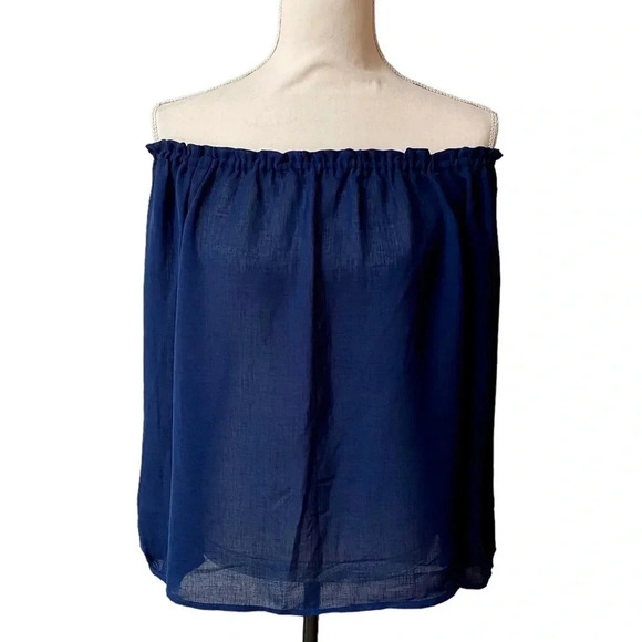 Naked Zebra Bacio Navy Off-Shoulder Blouse – Size Medium - Picture 1 of 11